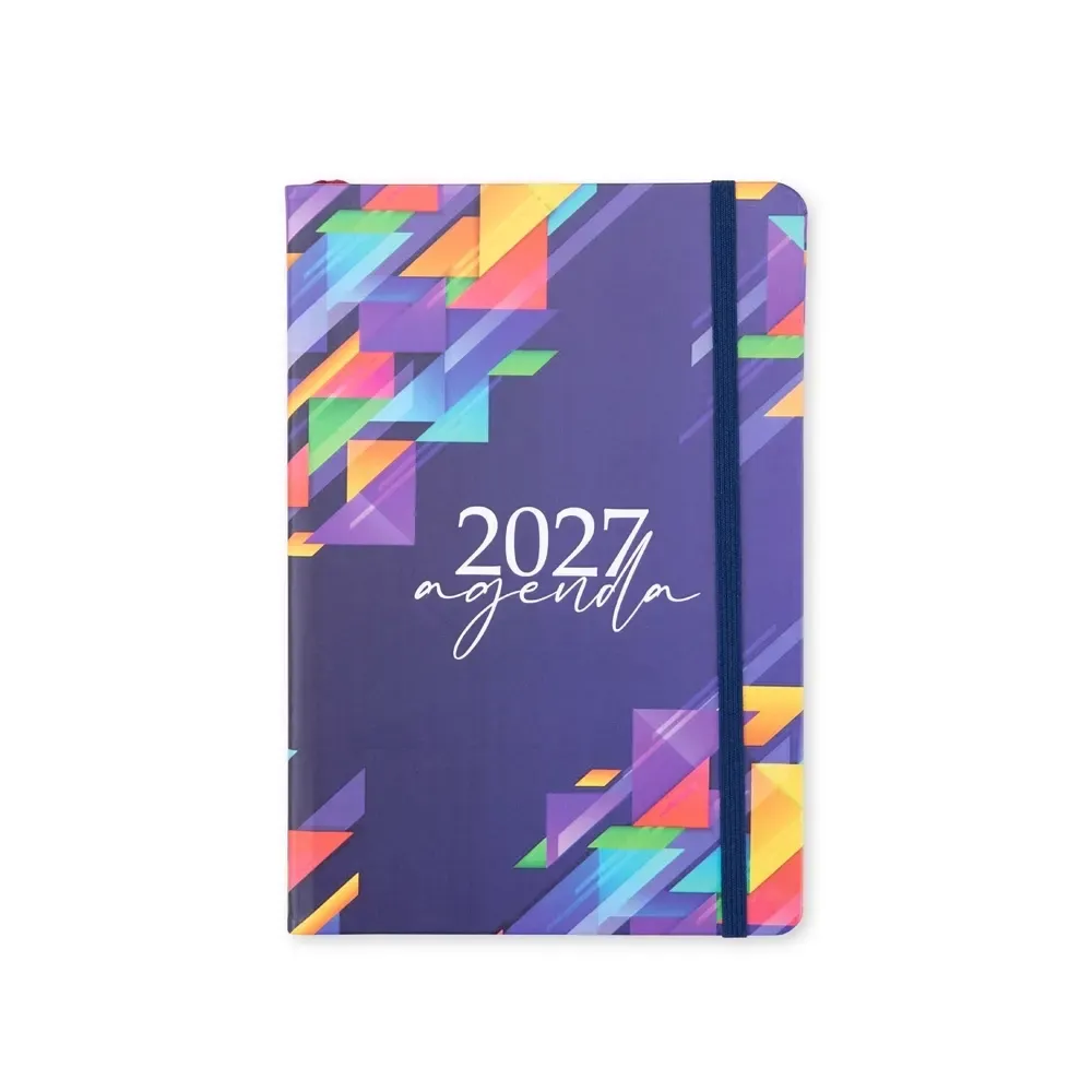 Agenda diária couchê estampado geométrico personalizada roxo