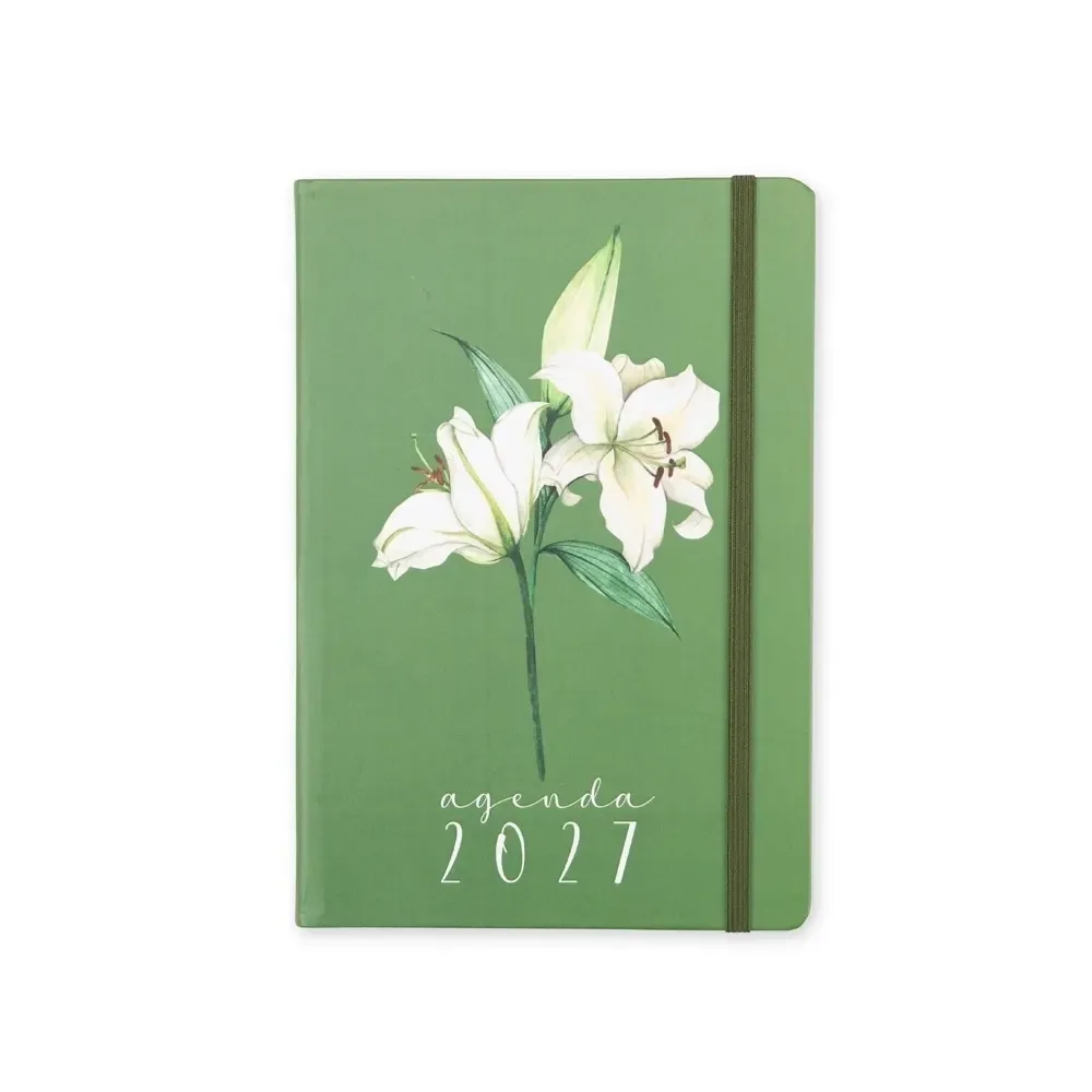 Agenda diária couchê estampado personalizada verde