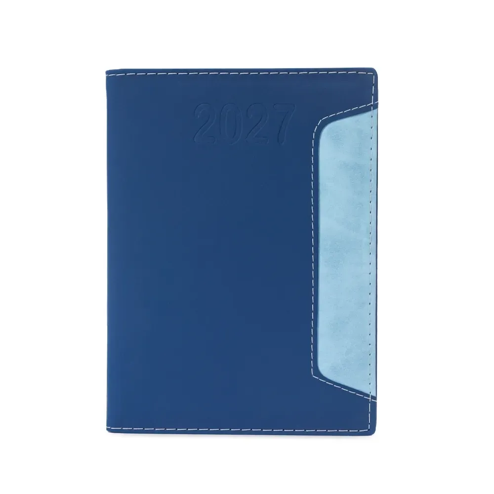 Agenda diária couro sintético personalizada azul