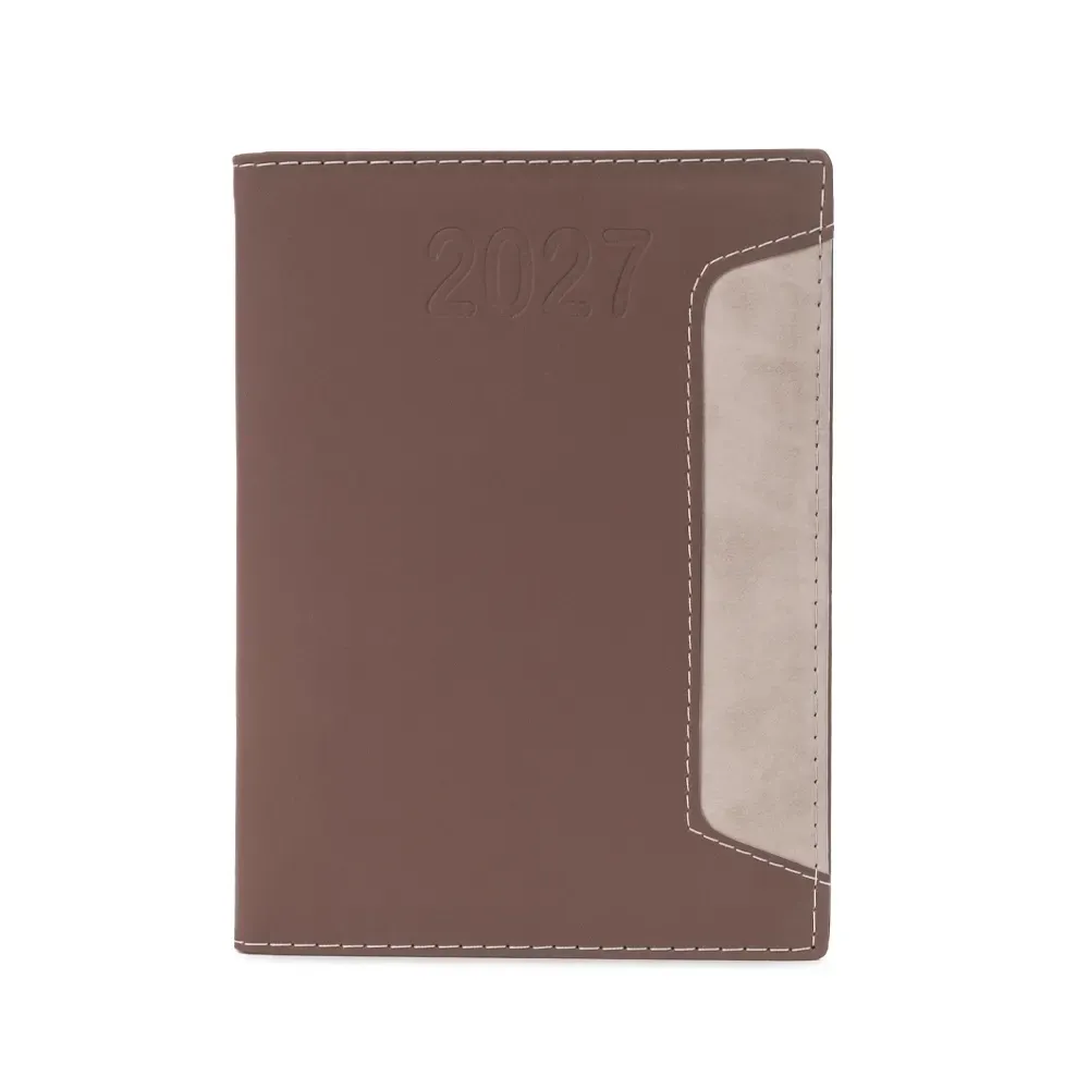 Agenda diária couro sintético personalizada marrom