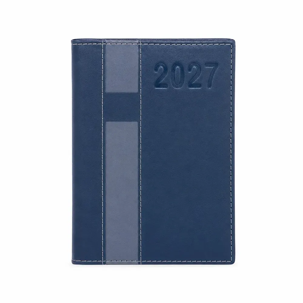 Agenda Diária Couro Sintético com Suporte para Caneta Personalizada azul