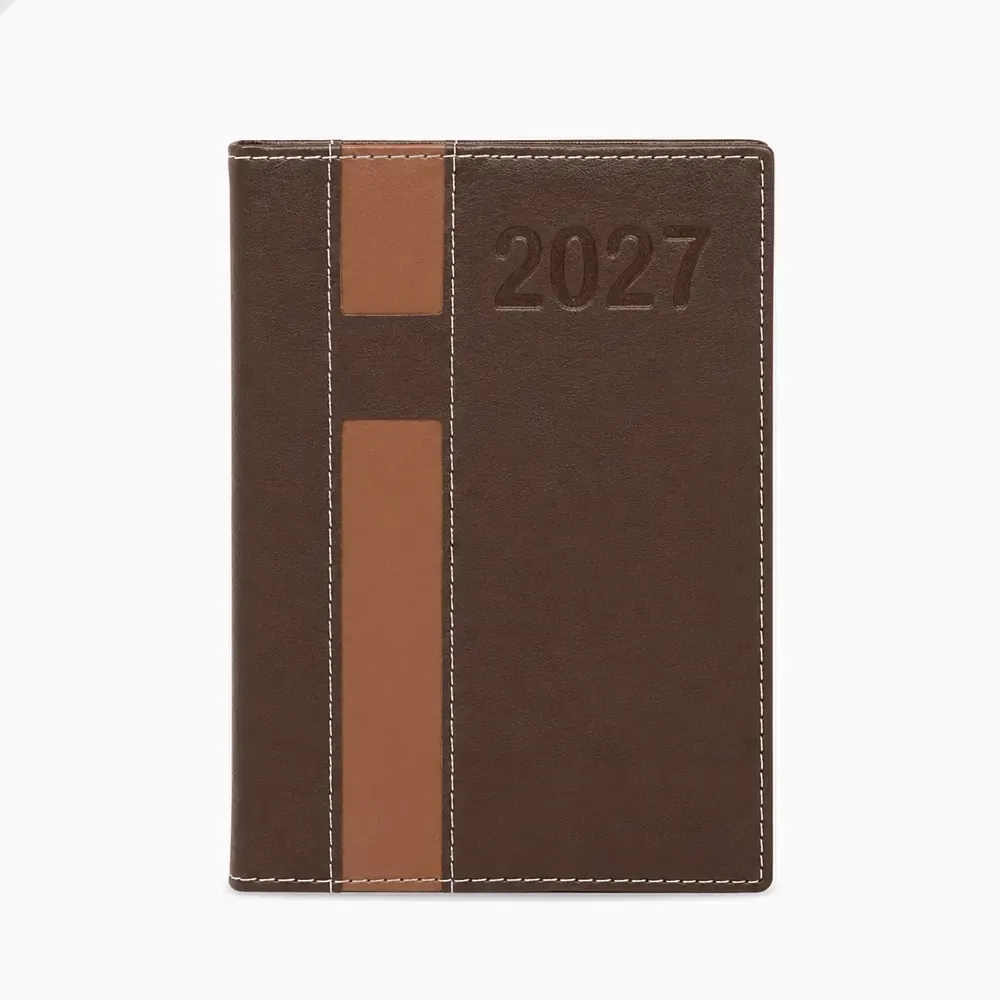 Agenda Diária Couro Sintético com Suporte para Caneta Personalizada marrom