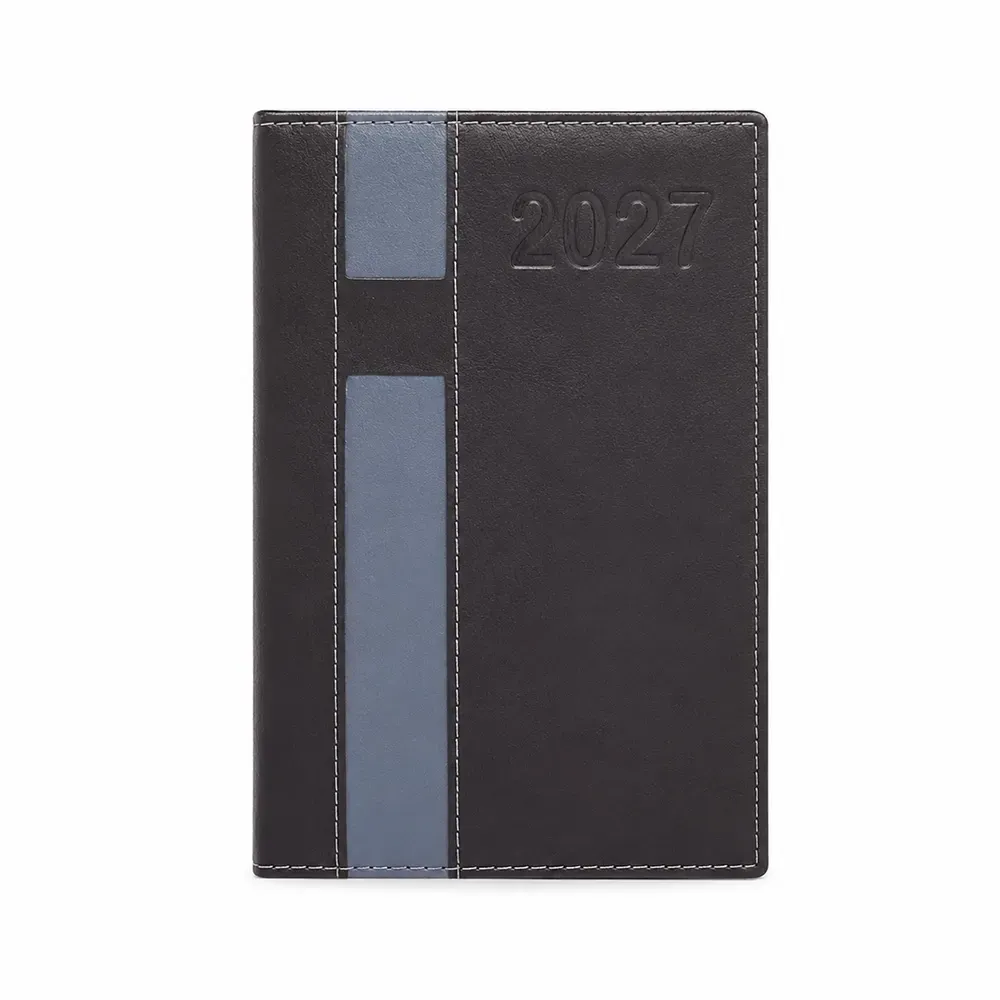 Agenda Diária Couro Sintético com Suporte para Caneta Personalizada preto