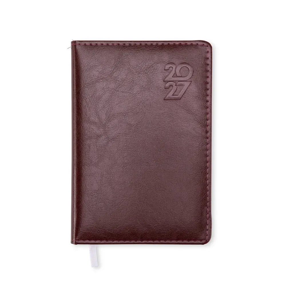 Agenda diária couro sintético personalizada vinho com receitas e despesas
