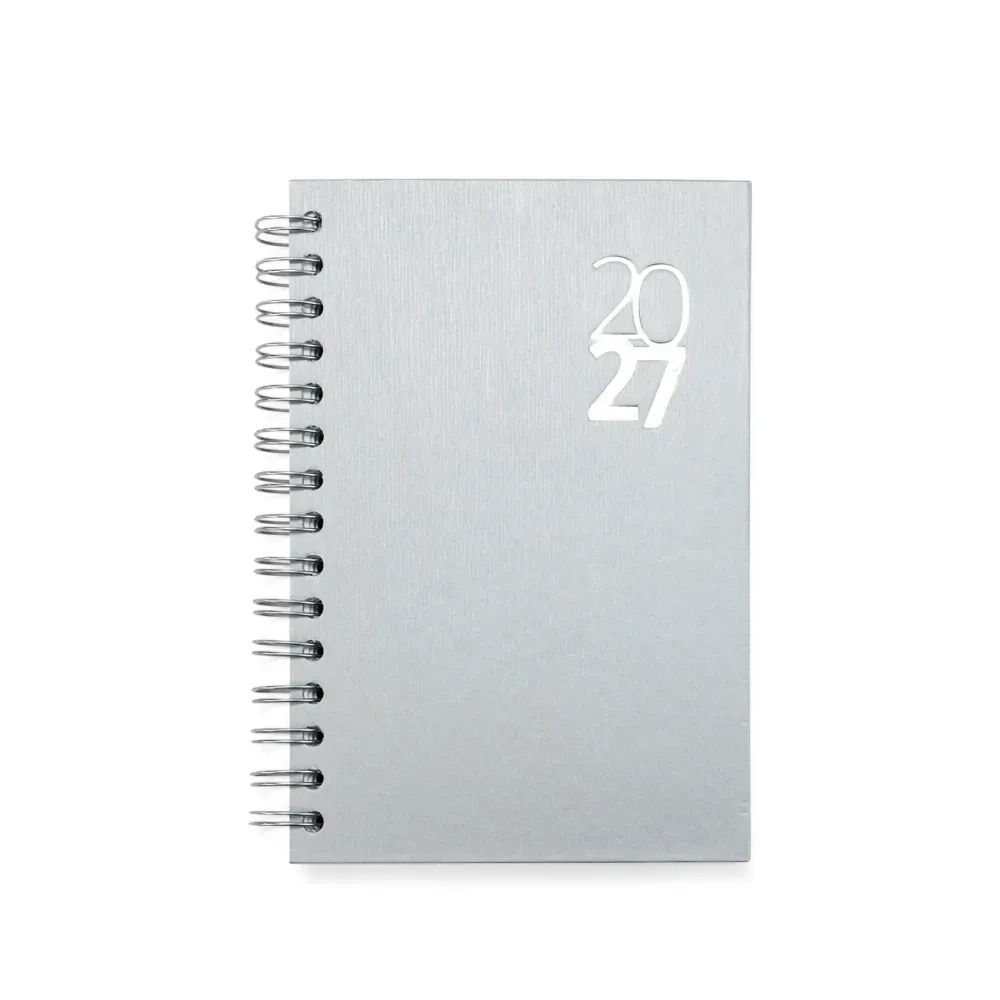 Agenda diária cromato com wire-o personalizada prata