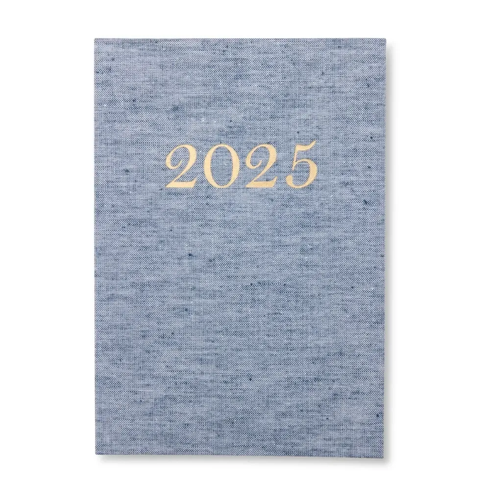 Agenda diária linho personalizada azul