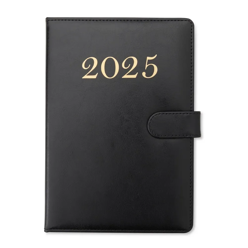 Agenda semanal couro PU personalizada preta com fecho magnético