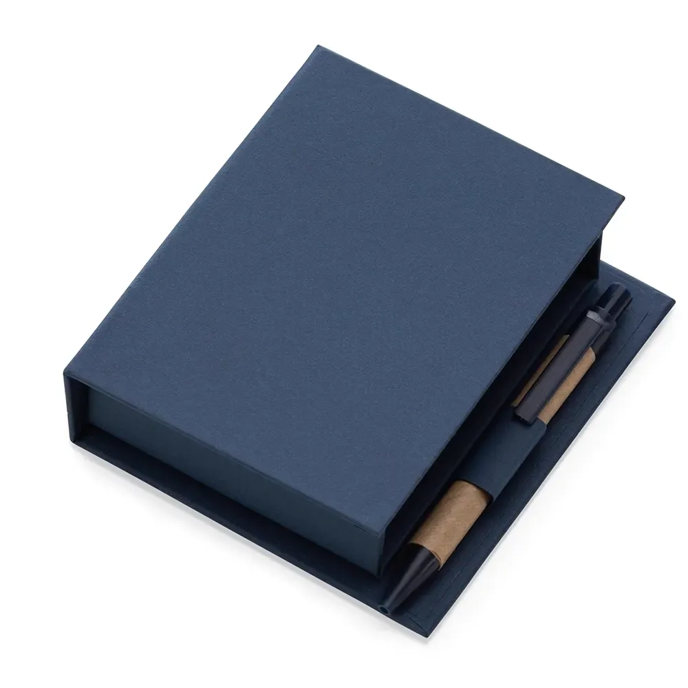 Bloco de anotações personalizado azul, com 5 blocos autoadesivos e caneta