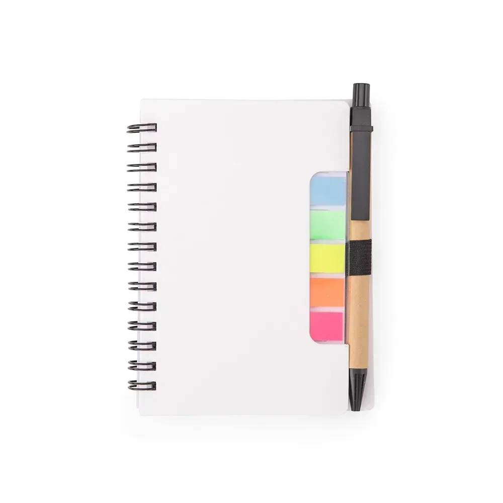 Bloco de anotações leve personalizado branco com caneta