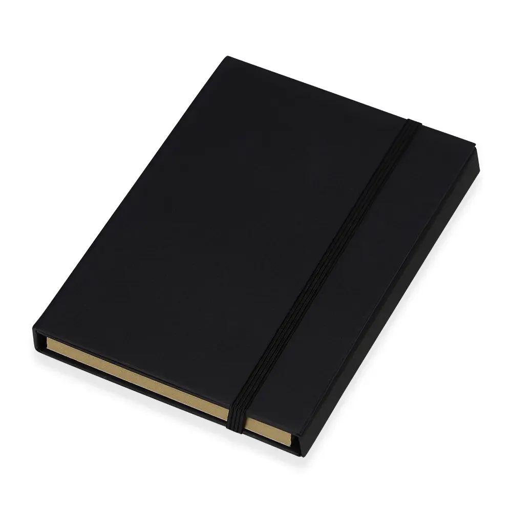 Bloco de anotações personalizado preto, kraft pautado, com caneta