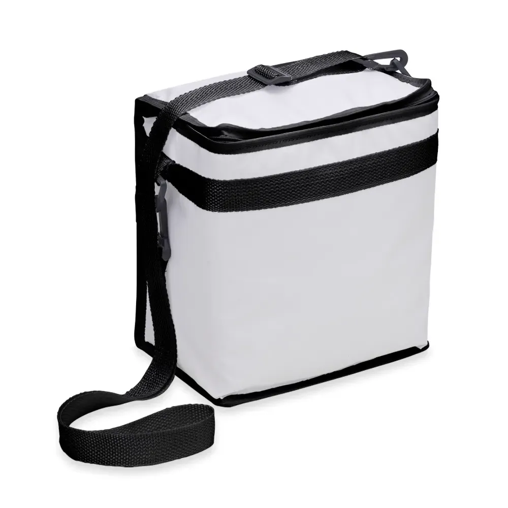 Bolsa térmica personalizada de bagum sintético 10 litros, cor branco com preto