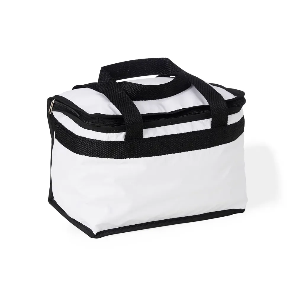 Bolsa térmica personalizada de bagum sintético 13 litros, cor branco com preto