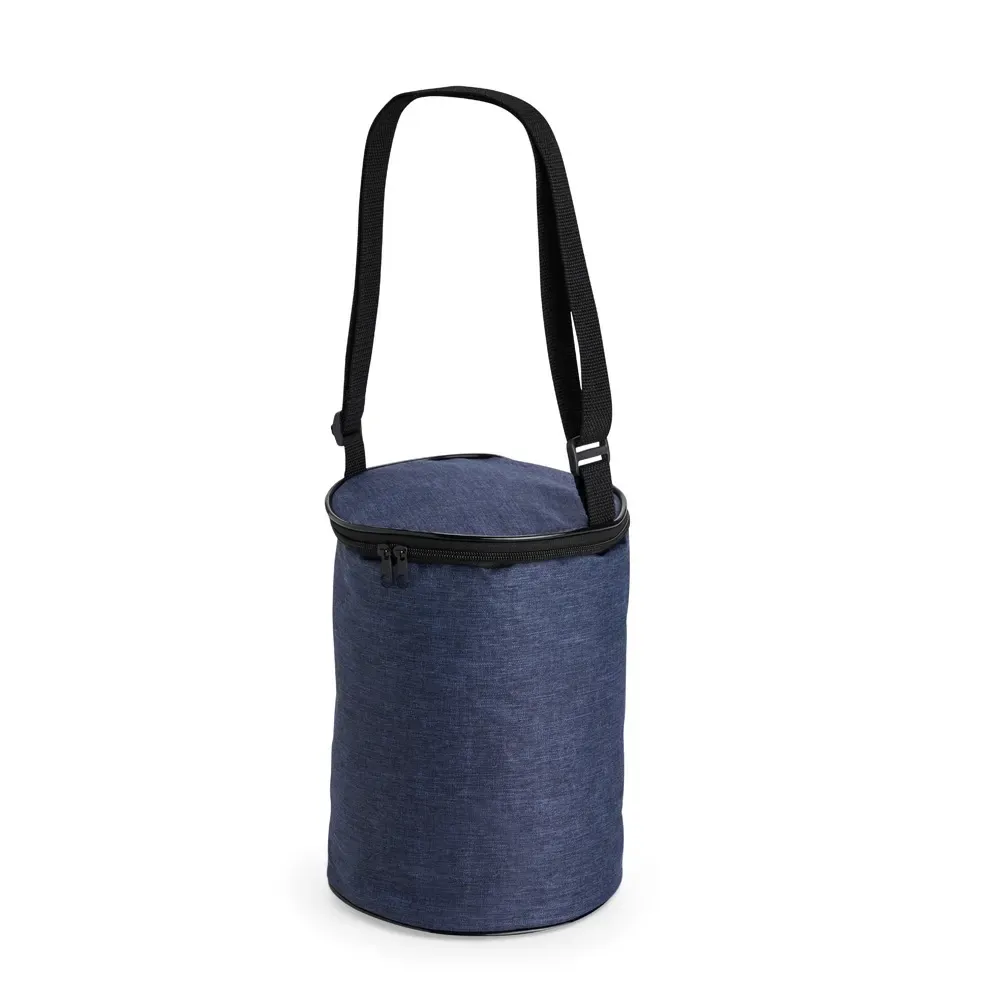 Bolsa térmica cilíndrica personalizada de poliéster e PVC 6 litros, cor azul