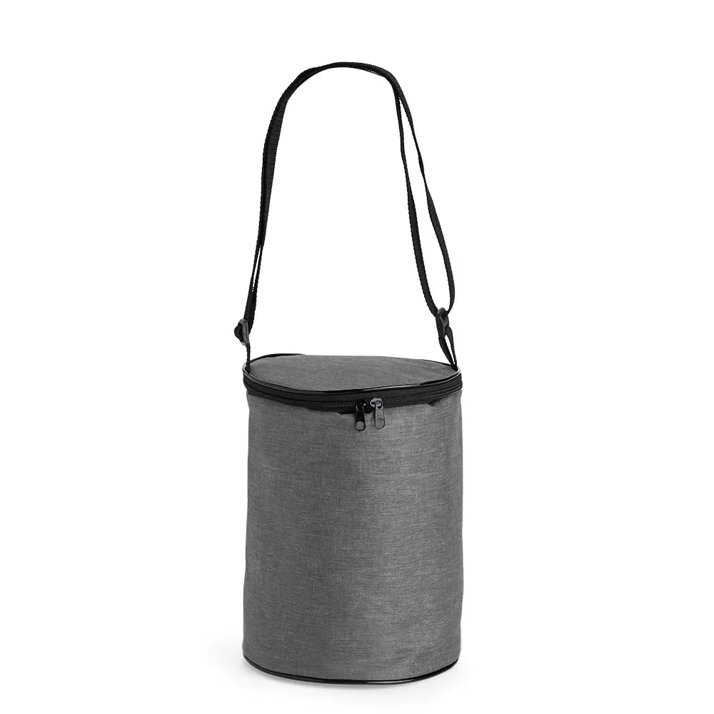 Bolsa térmica cilíndrica personalizada de poliéster e PVC 6 litros, cor cinza