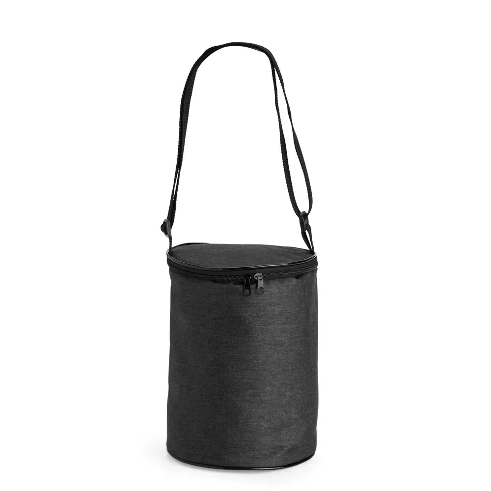 Bolsa térmica cilíndrica personalizada de poliéster e PVC 6 litros, cor preta