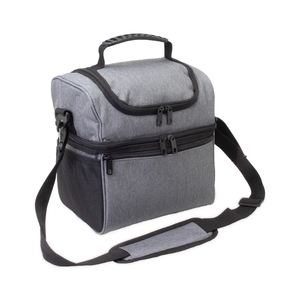 Bolsa térmica dupla personalizada de nylon, 12 litros, cor cinza