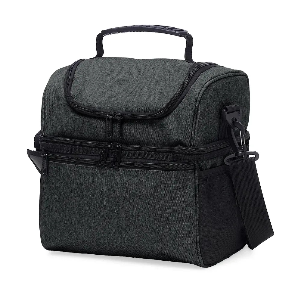 Bolsa térmica dupla personalizada de nylon, 12 litros, cor preta