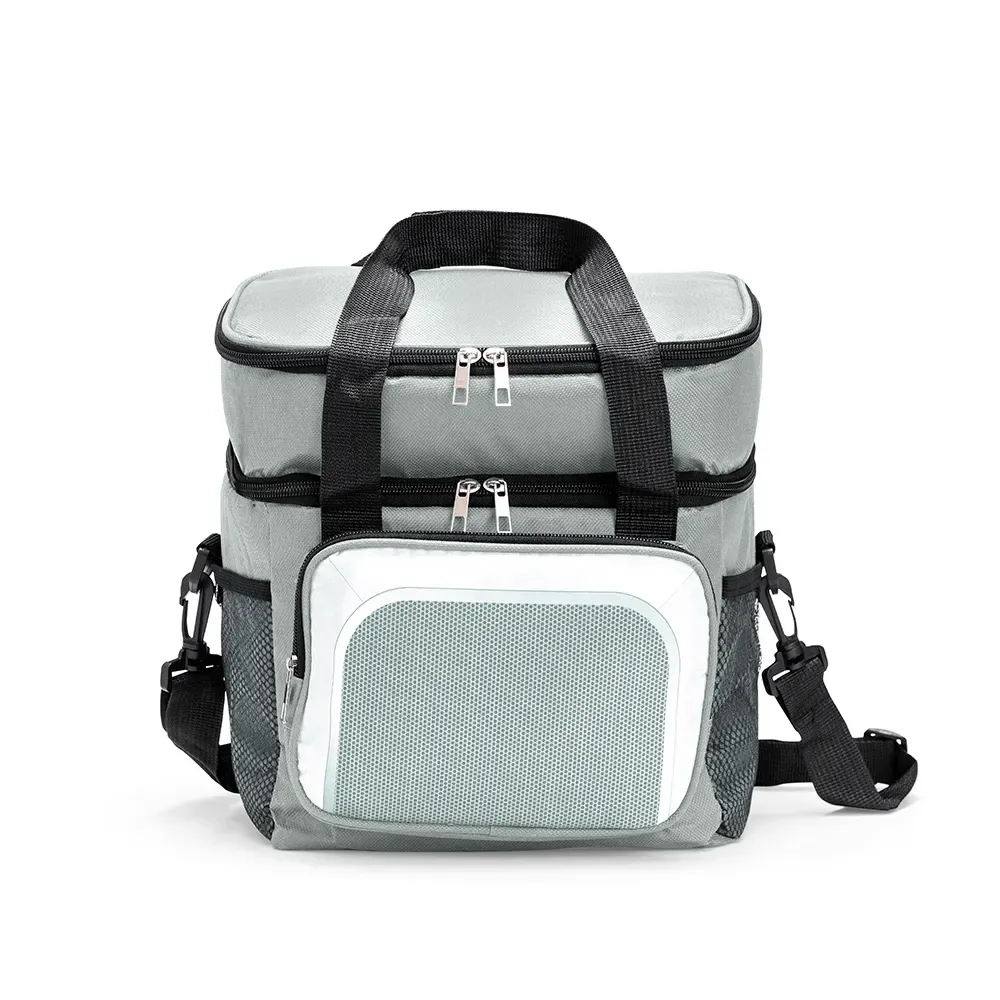 Bolsa Térmica Dupla de Oxford 12L com Revestimento em Alumínio Personalizada, cor cinza
