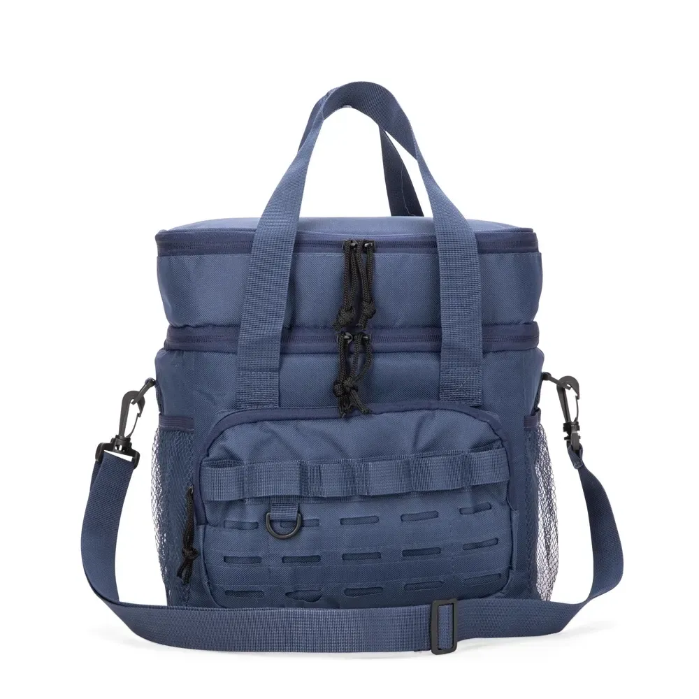 Bolsa Térmica Dupla de Oxford 16L com Bolso Frontal Modular Personalizada, cor azul