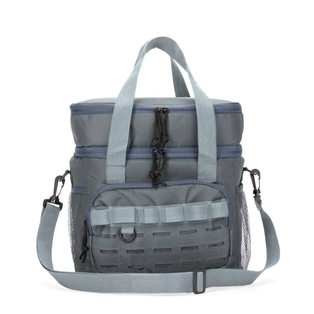 Bolsa Térmica Dupla de Oxford 16L com Bolso Frontal Modular Personalizada, cor cinza
