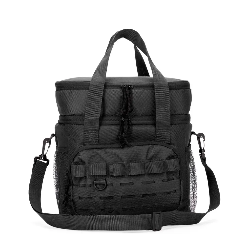 Bolsa Térmica Dupla de Oxford 16L com Bolso Frontal Modular Personalizada, cor preto