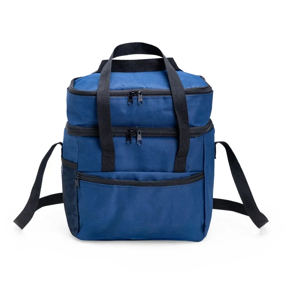 Bolsa térmica dupla personalizada de poliéster 14 litros, cor azul