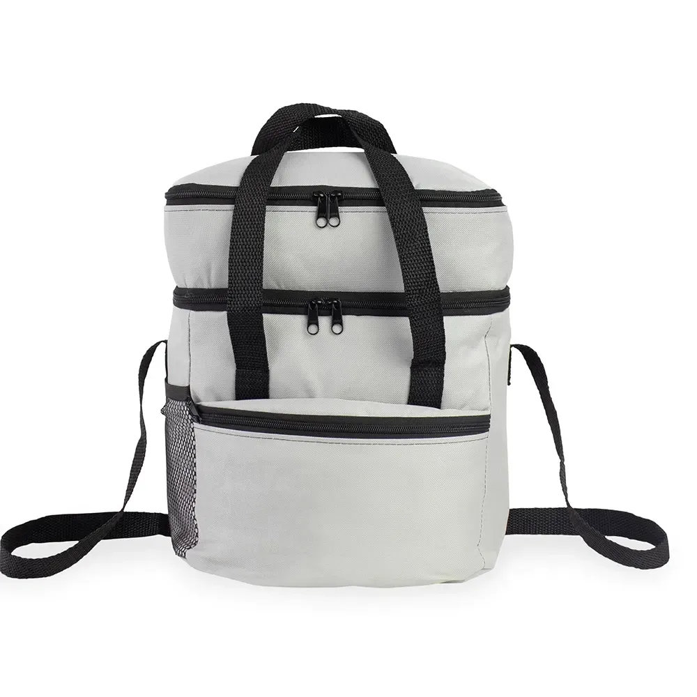 Bolsa térmica dupla personalizada de poliéster 14 litros, cor cinza
