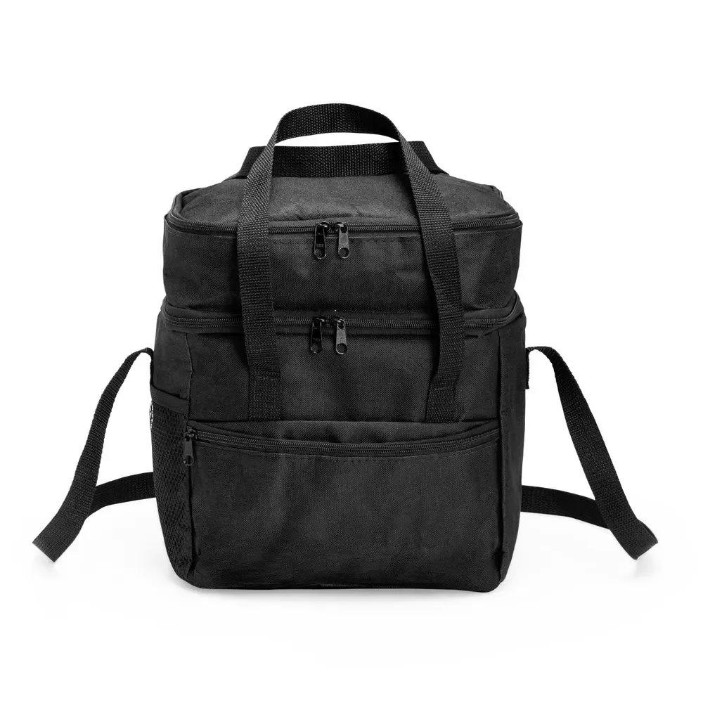 Bolsa térmica dupla personalizada de poliéster 14 litros, cor preta