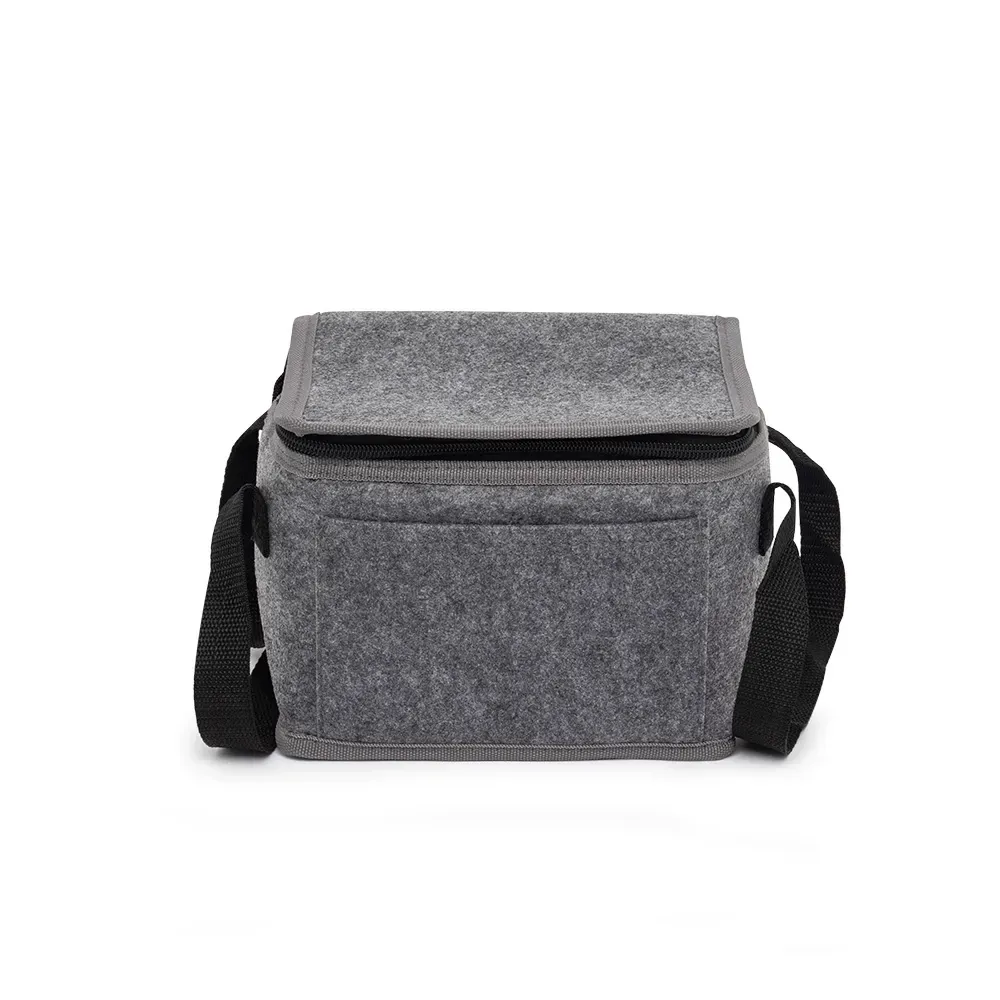 Bolsa Térmica de Feltro 6 Litros com Bolso Frontal Personalizada, cor cinza