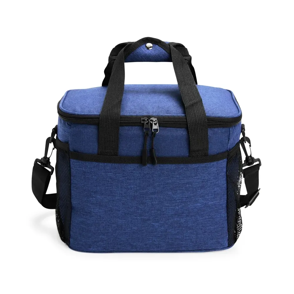 Bolsa Térmica de Nylon 14L com Bolsos Laterais em Malha Personalizada, cor azul