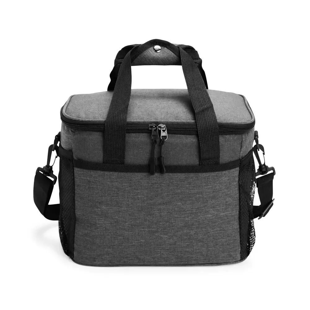 Bolsa Térmica de Nylon 14L com Bolsos Laterais em Malha Personalizada, cor cinza