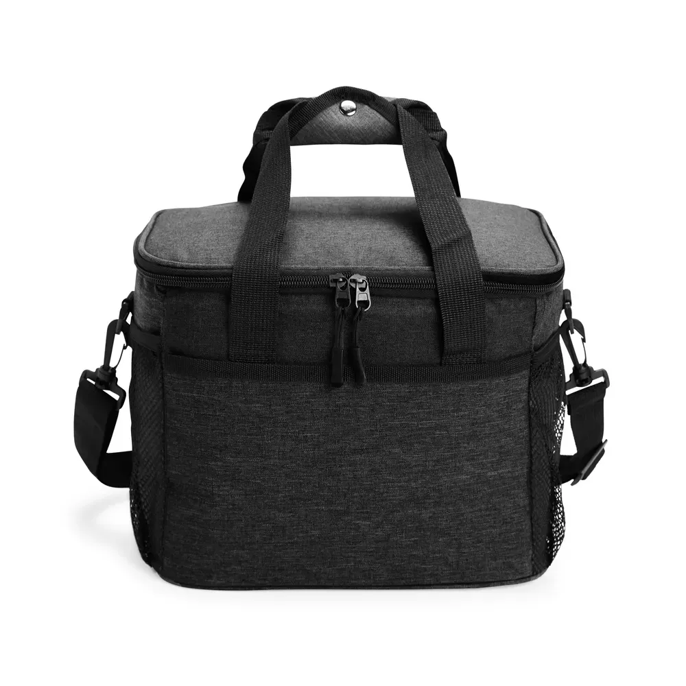Bolsa Térmica de Nylon 14L com Bolsos Laterais em Malha Personalizada, cor preto