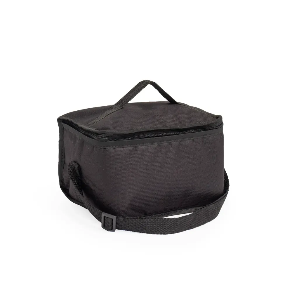 Bolsa térmica personalizada de nylon 8 litros com alça para as costas, cor preta