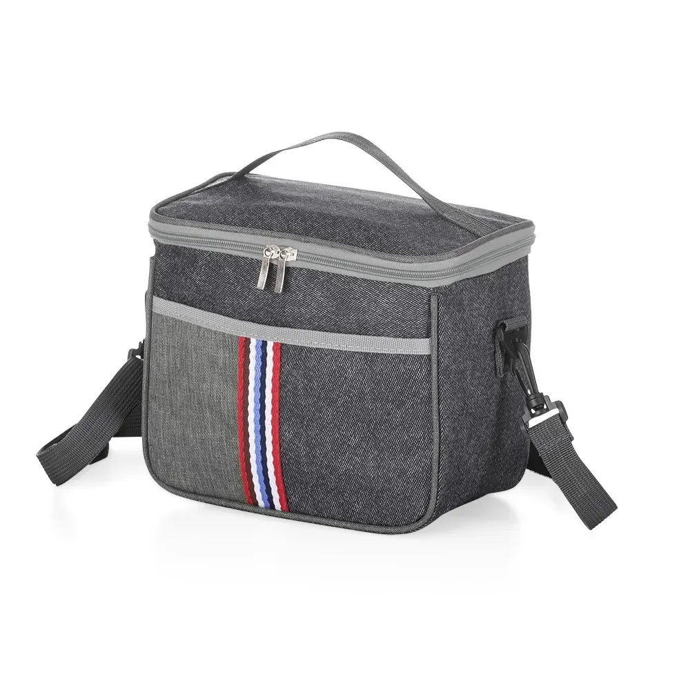 Bolsa Térmica de Nylon 9L com Bolso Frontal e Alça Transversal Personalizada, cor cinza