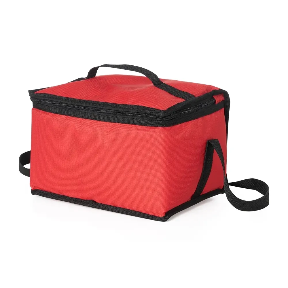 Bolsa térmica personalizada de nylon 9 litros, cor vermelho com preto
