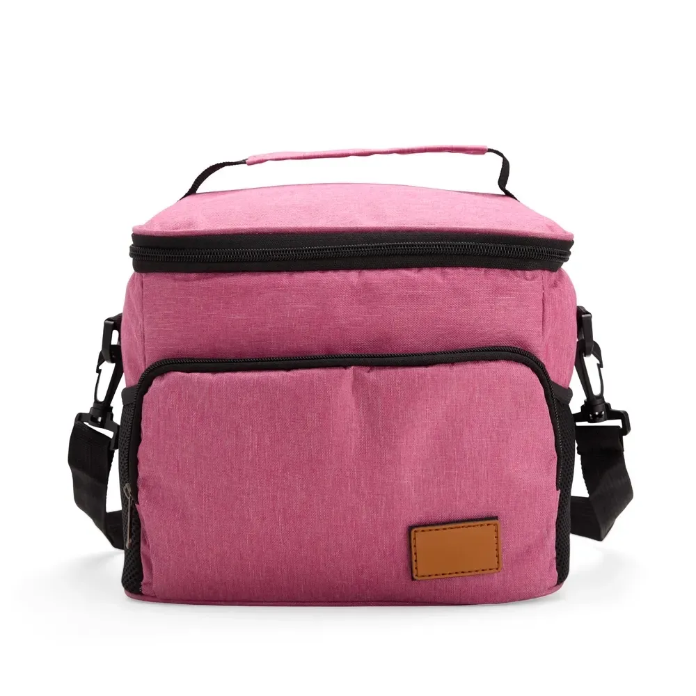 Bolsa Térmica de Oxford 11L com Plaquinha em Couro Sintético e Velcro Personalizada, cor rosa