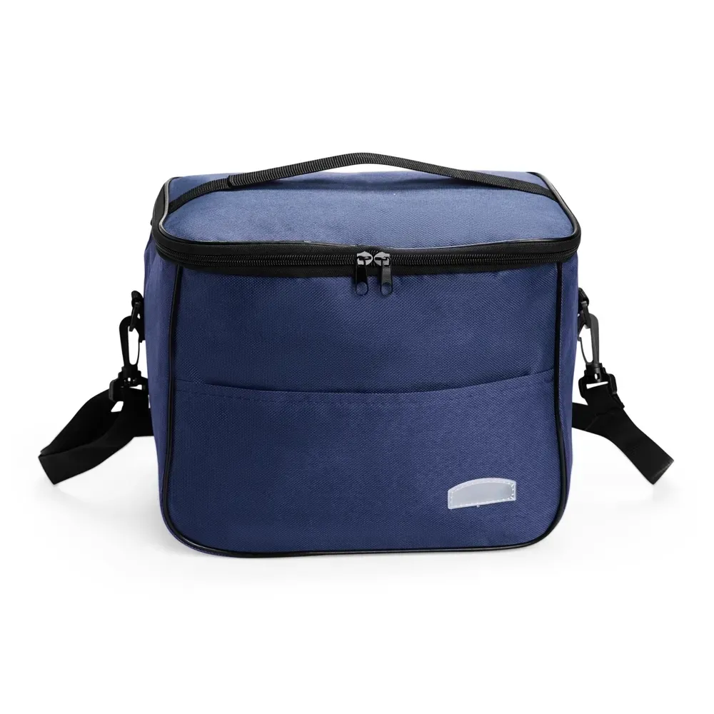 Bolsa Térmica de Oxford 13L com Revestimento em Alumínio e Plaquinha em PVC Personalizada, cor azul escuro