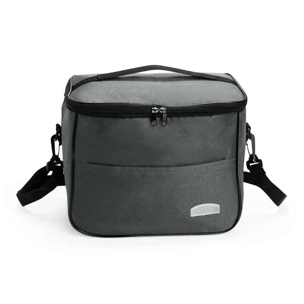 Bolsa Térmica de Oxford 13L com Revestimento em Alumínio e Plaquinha em PVC Personalizada, cor cinza