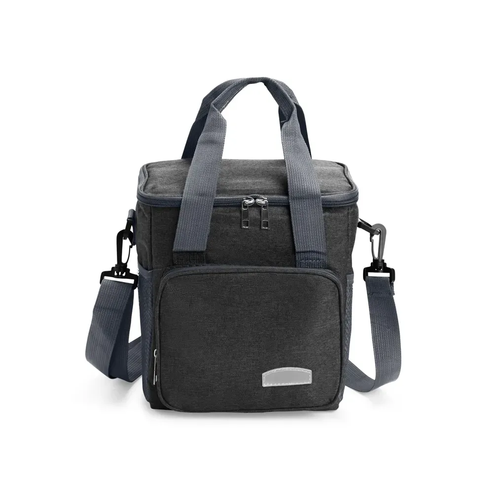 Bolsa Térmica de Oxford 7L com Plaquinha em PVC e Alça Transversal Removível Personalizada, cor cinza