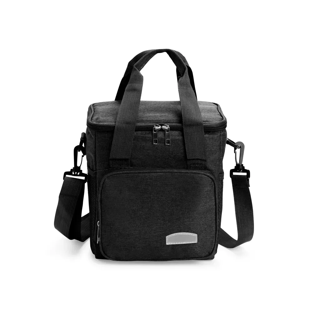 Bolsa Térmica de Oxford 7L com Plaquinha em PVC e Alça Transversal Removível Personalizada, cor preto