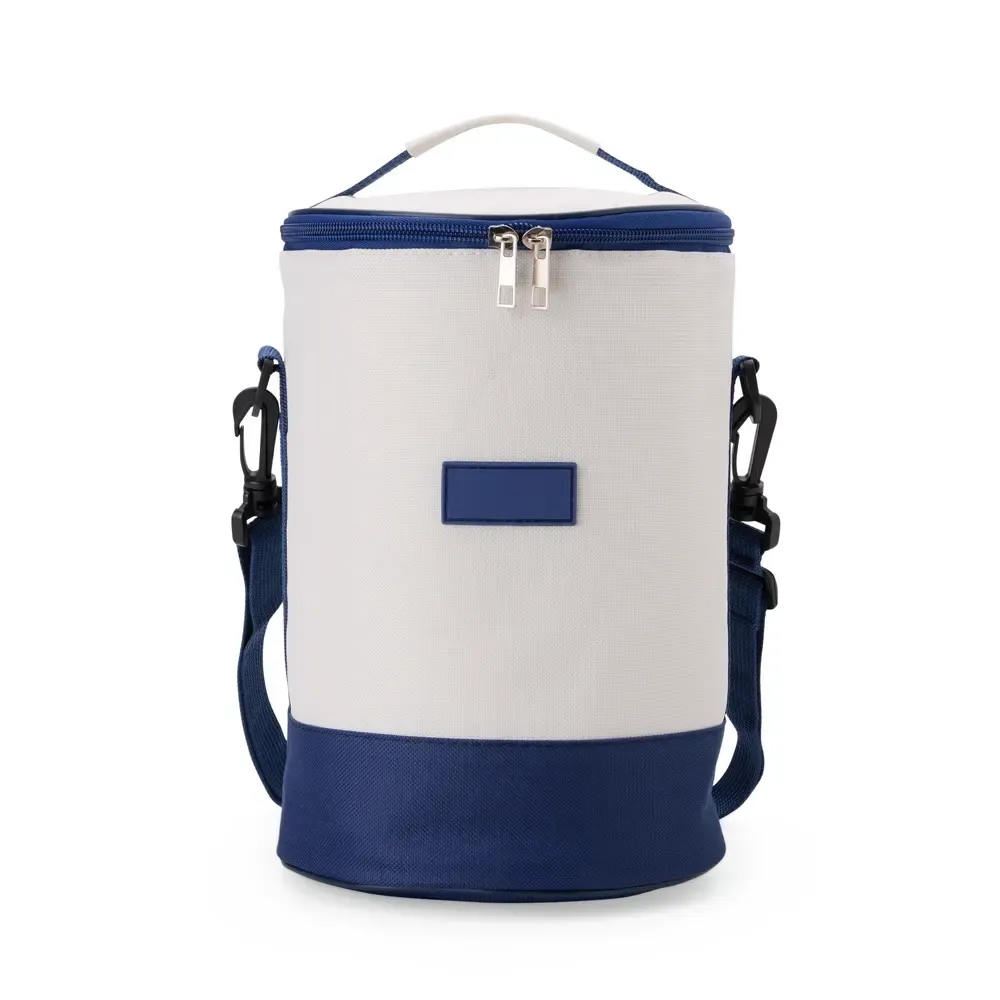 Bolsa Térmica de Oxford 8L Cilíndrica com Revestimento em Alumínio Personalizada, cor azul escuro