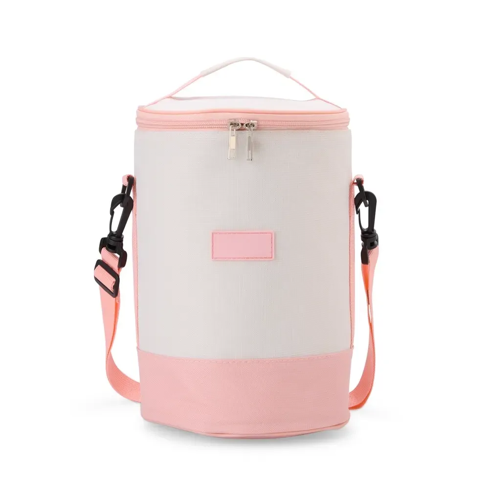 Bolsa Térmica de Oxford 8L Cilíndrica com Revestimento em Alumínio Personalizada, cor rosa