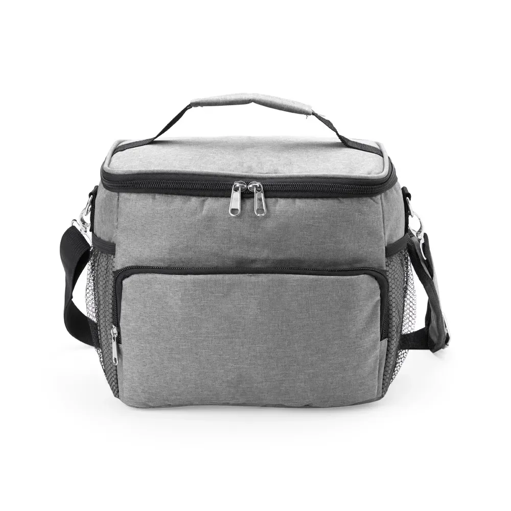 Bolsa Térmica de Poliéster 11L com Dois Compartimentos e Bolso Telado Personalizada, cor cinza