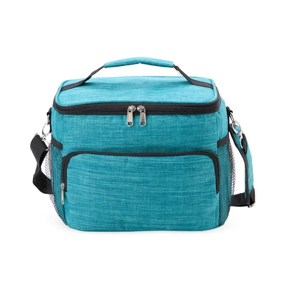 Bolsa Térmica de Poliéster 11L com Dois Compartimentos e Bolso Telado Personalizada, cor verde