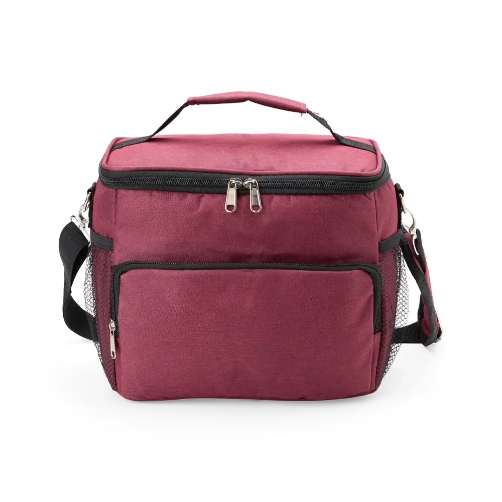 Bolsa Térmica de Poliéster 11L com Dois Compartimentos e Bolso Telado Personalizada, cor vermelho