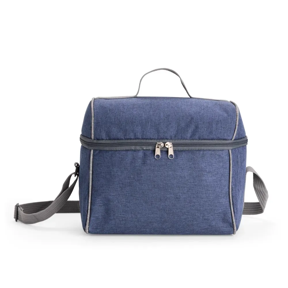 Bolsa térmica personalizada de poliéster 14 litros com alça fixa, cor azul