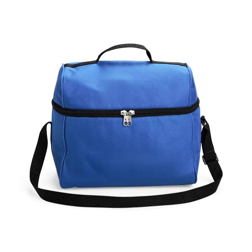 Bolsa térmica personalizada de poliéster 14 litros com PVC prata, cor azul royal