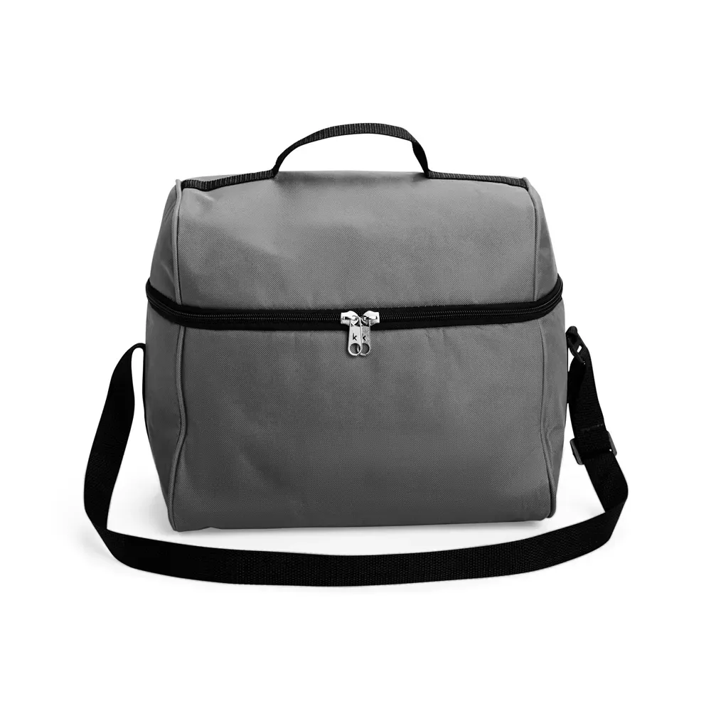 Bolsa térmica personalizada de poliéster 14 litros com PVC prata, cor chumbo