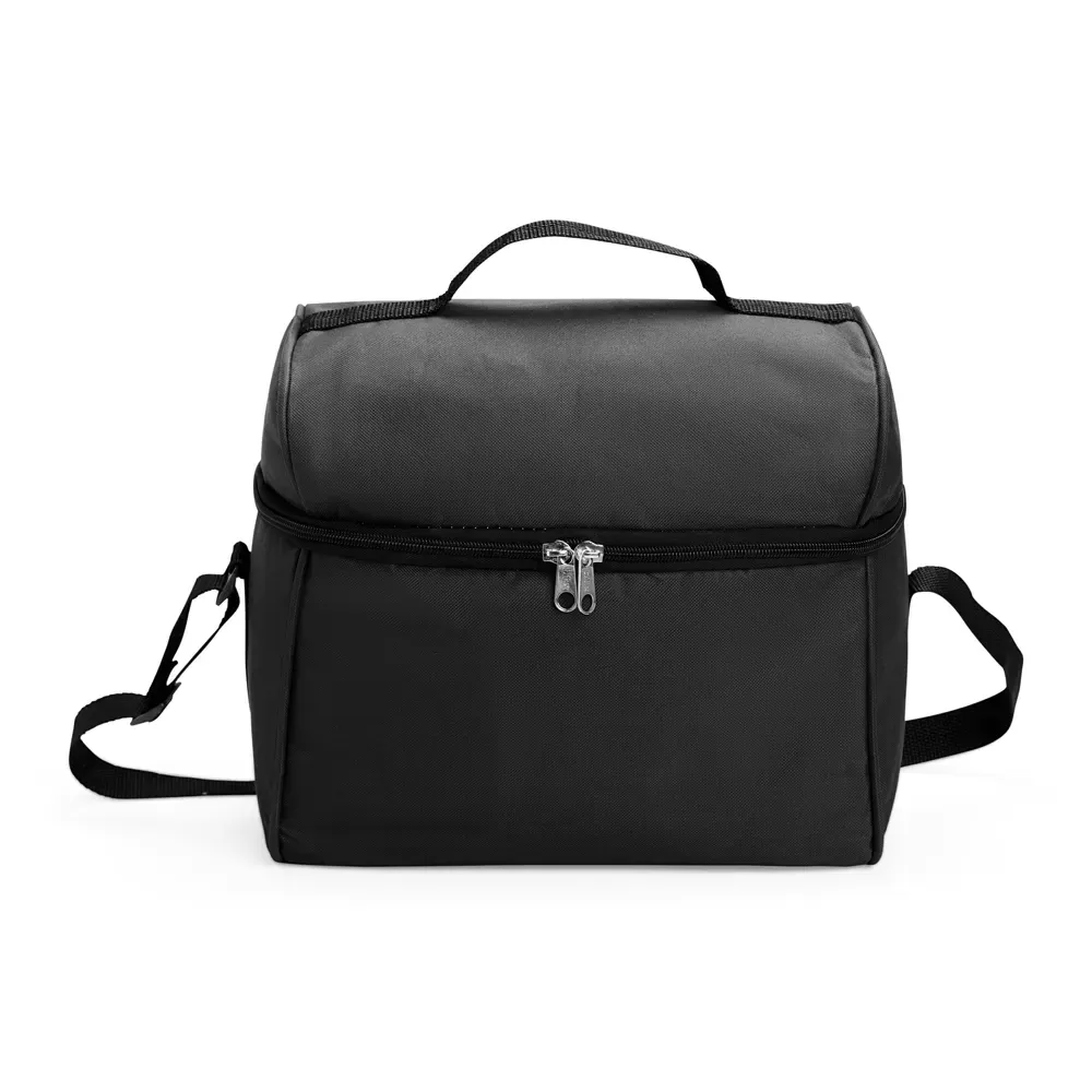 Bolsa térmica personalizada de poliéster 14 litros com PVC prata, cor preta