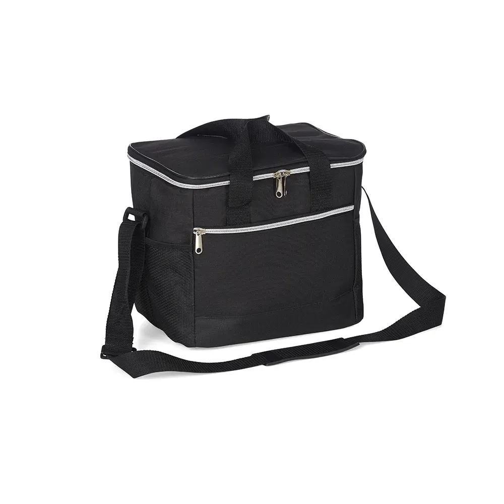 Bolsa Térmica de Poliéster 15L com Alça Transversal com Apoio para Ombro Personalizada, cor preto